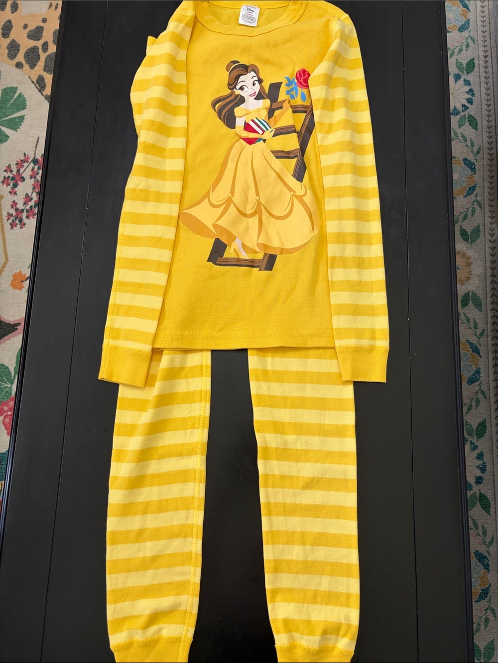 New Girls Hanna Andersson Yellow Belle-Print Long Sleeve Pajama Set in Size 10
